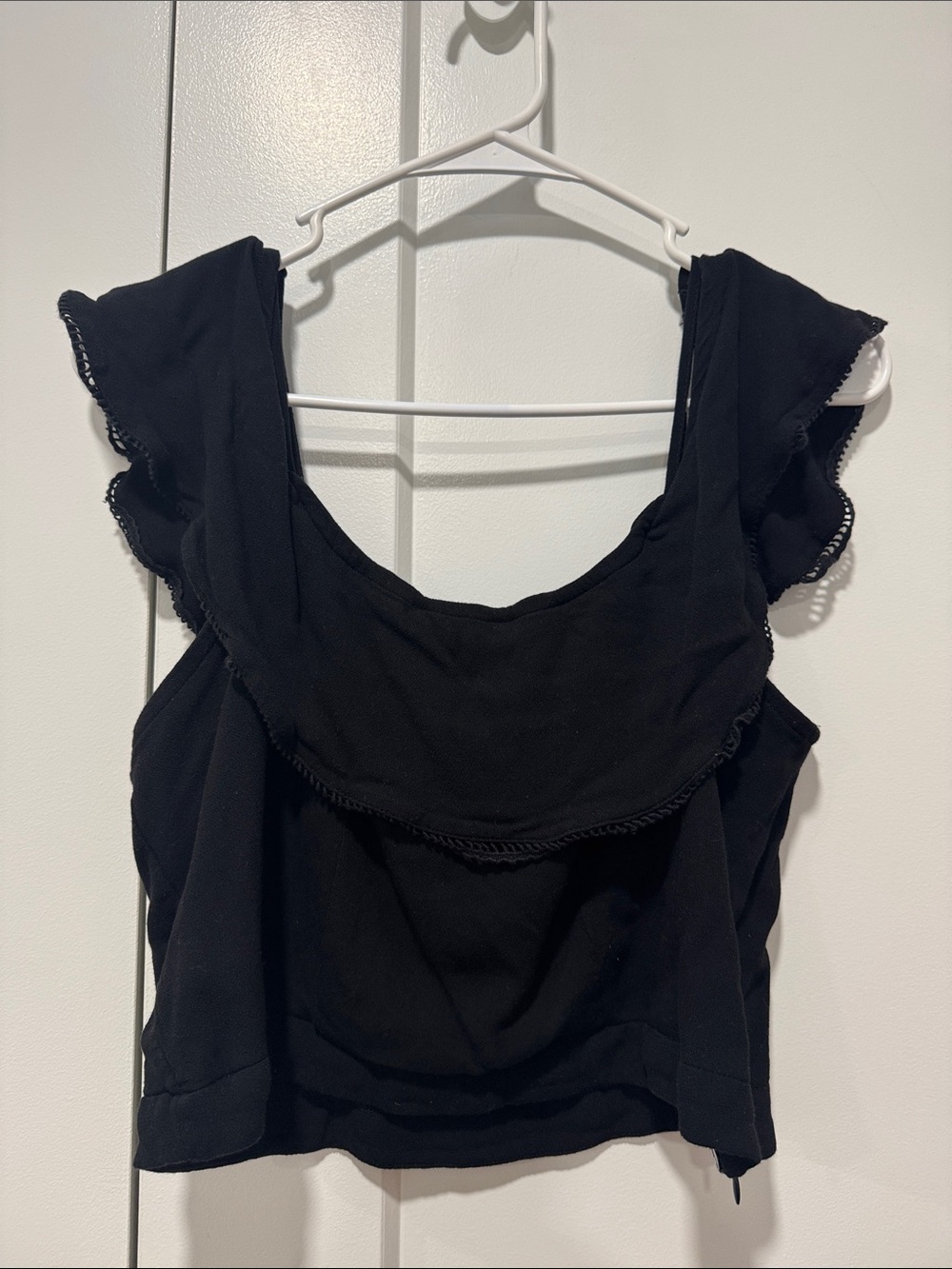 La Hearts Black Ruffle Flutter Crop Top